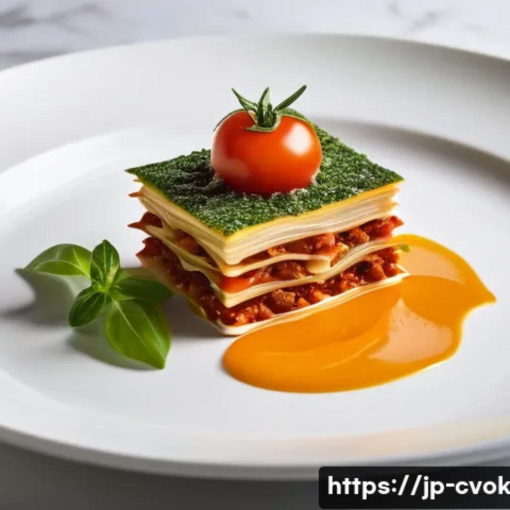 대체 단백질 요리법으로 만드는 프리미엄 요리 - A sophisticated, gourmet plant-based dish, such as a beautifully plated lasagna or a meticulously cr...