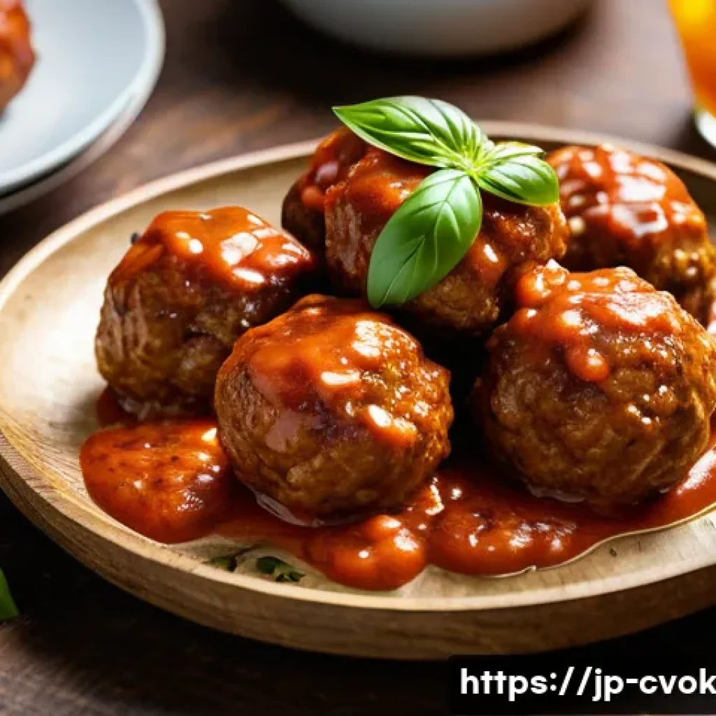 비건 미트볼 만들기  대체 단백질 요리법 - A vibrant close-up of vegan meatballs made from soy protein, showcasing their juicy, meat-like textu...