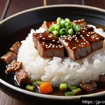 대체 단백질 요리의 다양한 활용법 - A vibrant and appetizing Japanese-style dish featuring soy meat simmered in a glossy teriyaki sauce,...